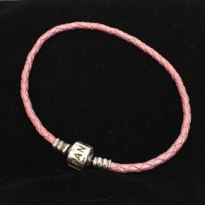PANDORA Sterling Silver Pink Leather Bracelet 8”